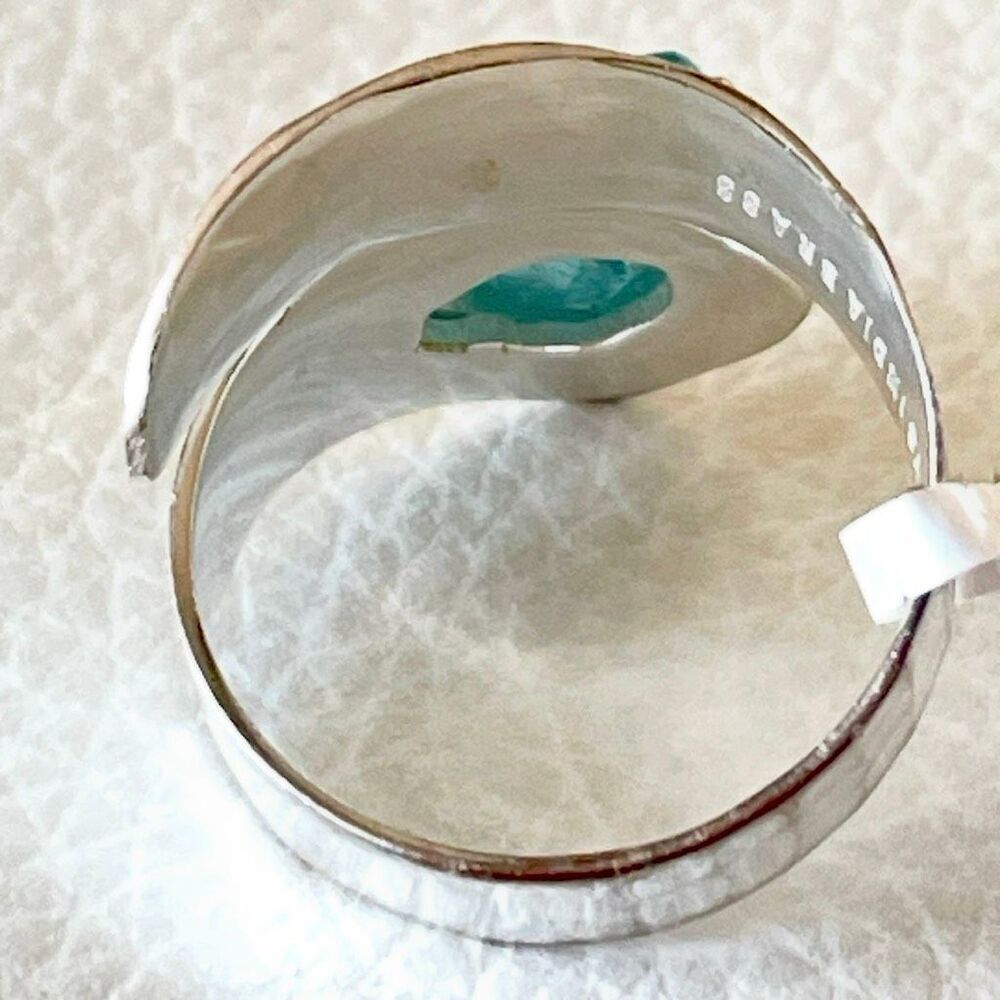 NWT .925 Sz 7 Sterling Silver Pleated & Gold Neon Blue Apatite Bypass Ring - Picture 9 of 12